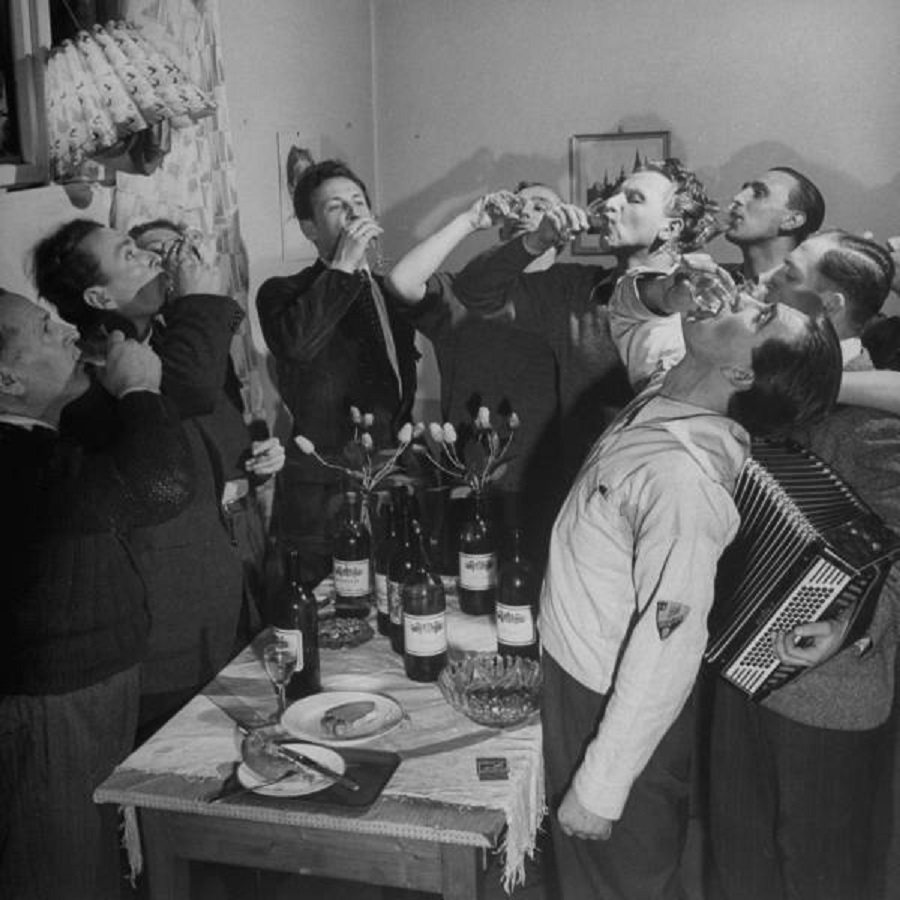 Charles University students drinking a toast