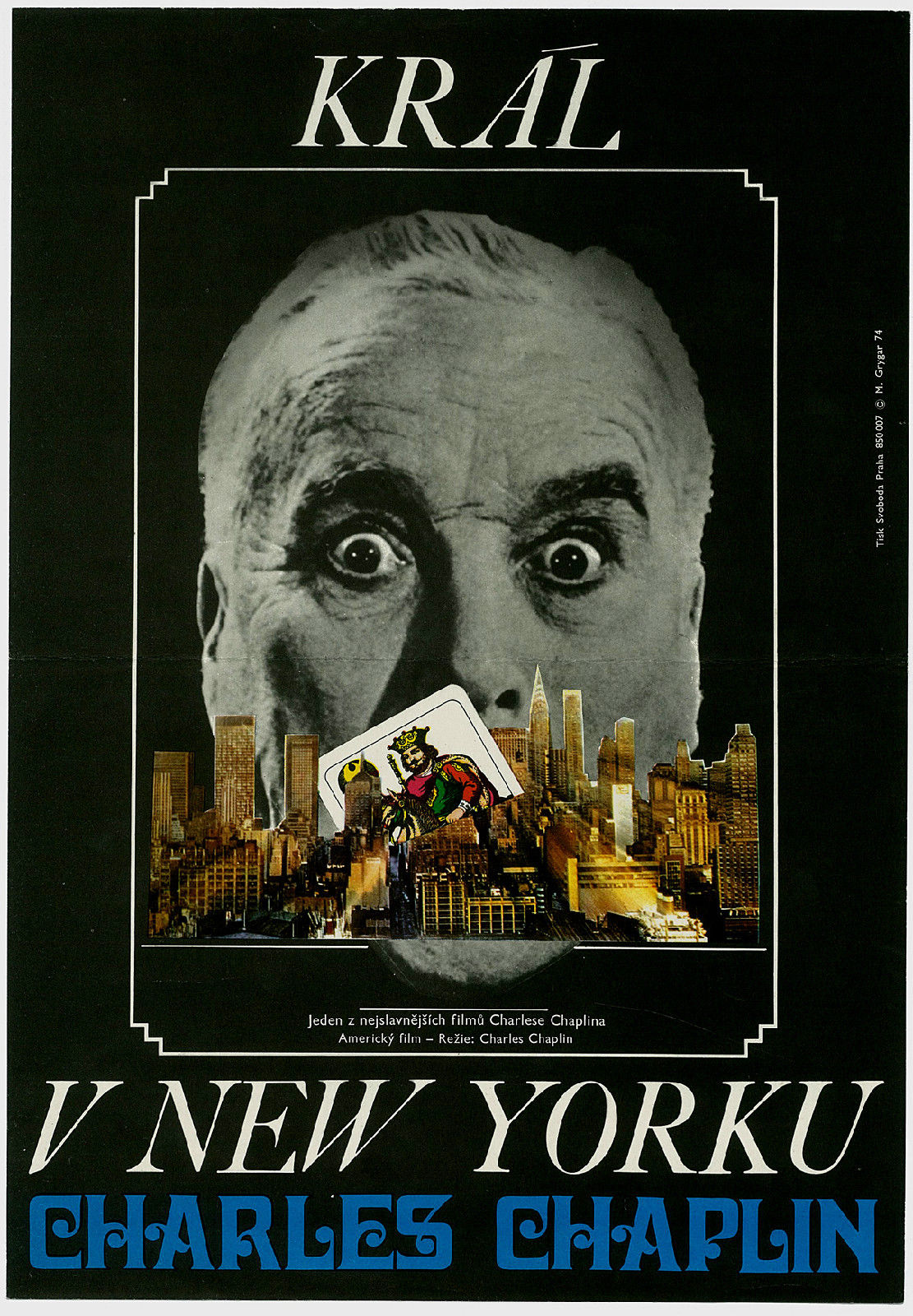 Rare Czech movie poster for King in New York Charlie Chaplin