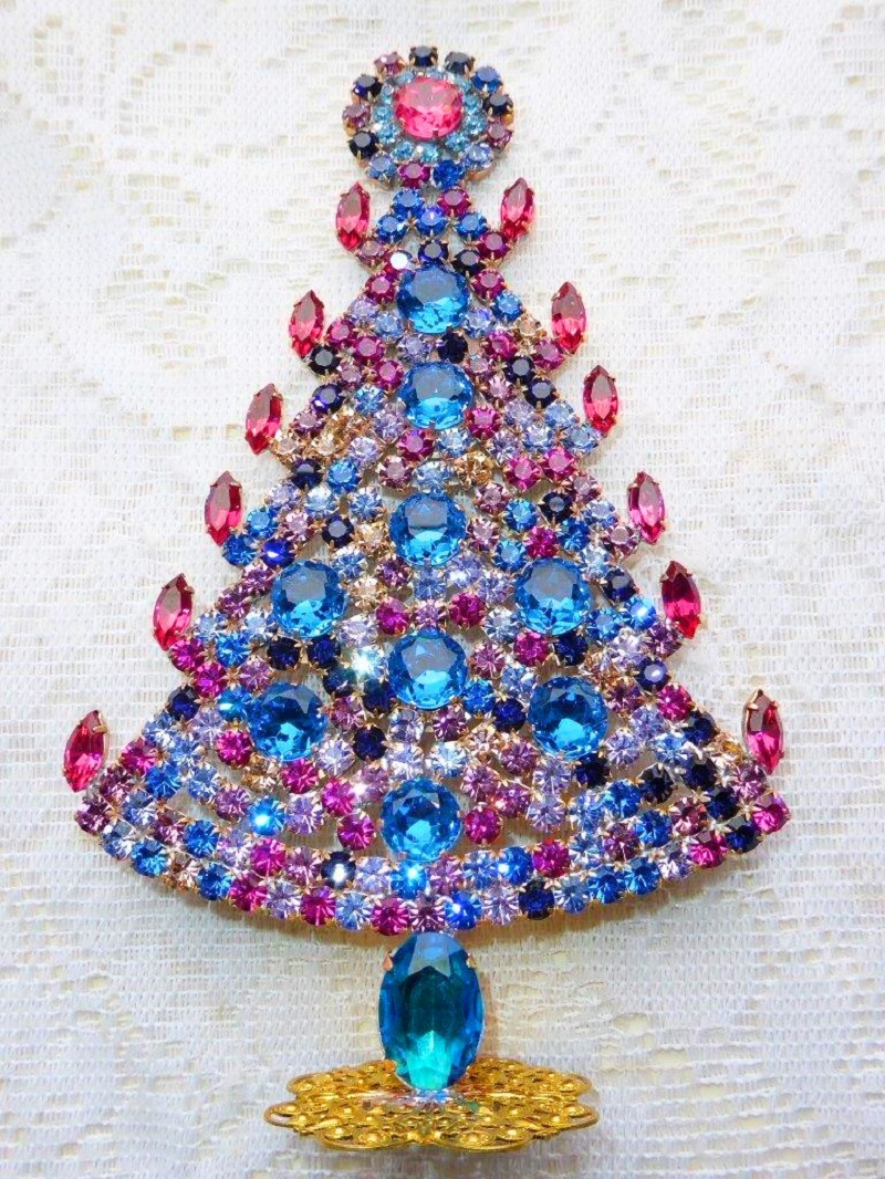Astounding Double Sided Crystal Rhinestone Vintage Czech Christmas Tree Tabletop Holiday Decoration Vintage Rhinestone Tree