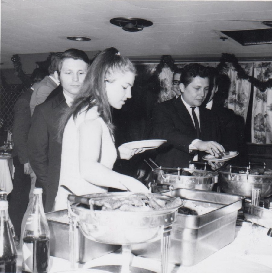 Czech refugees Milan Hilmar, his wife Ama Hilmar and his brother Vlasta Hilmar at the Christmas Dinner.