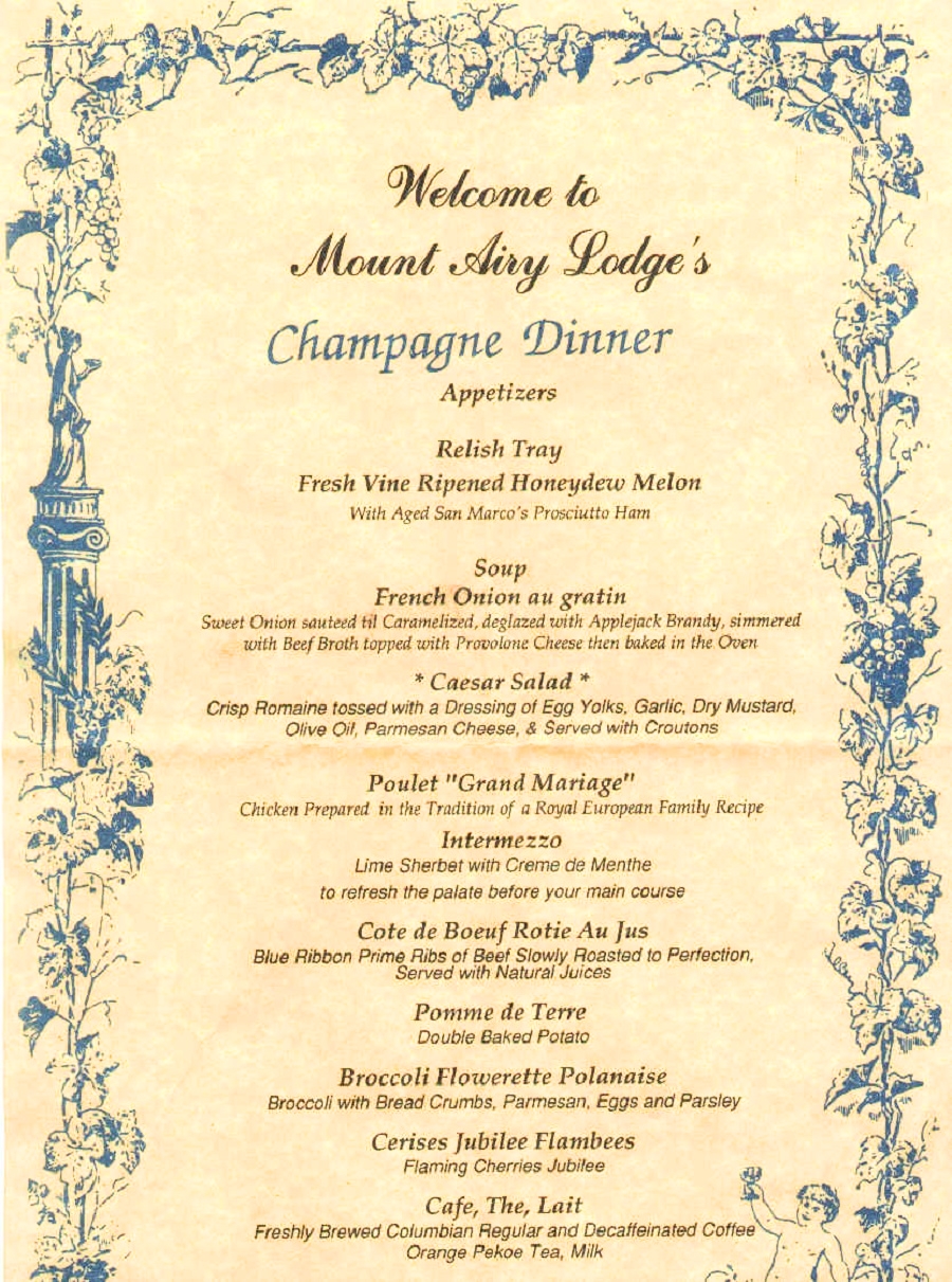Mount Airy Lodge Champagne Dinner