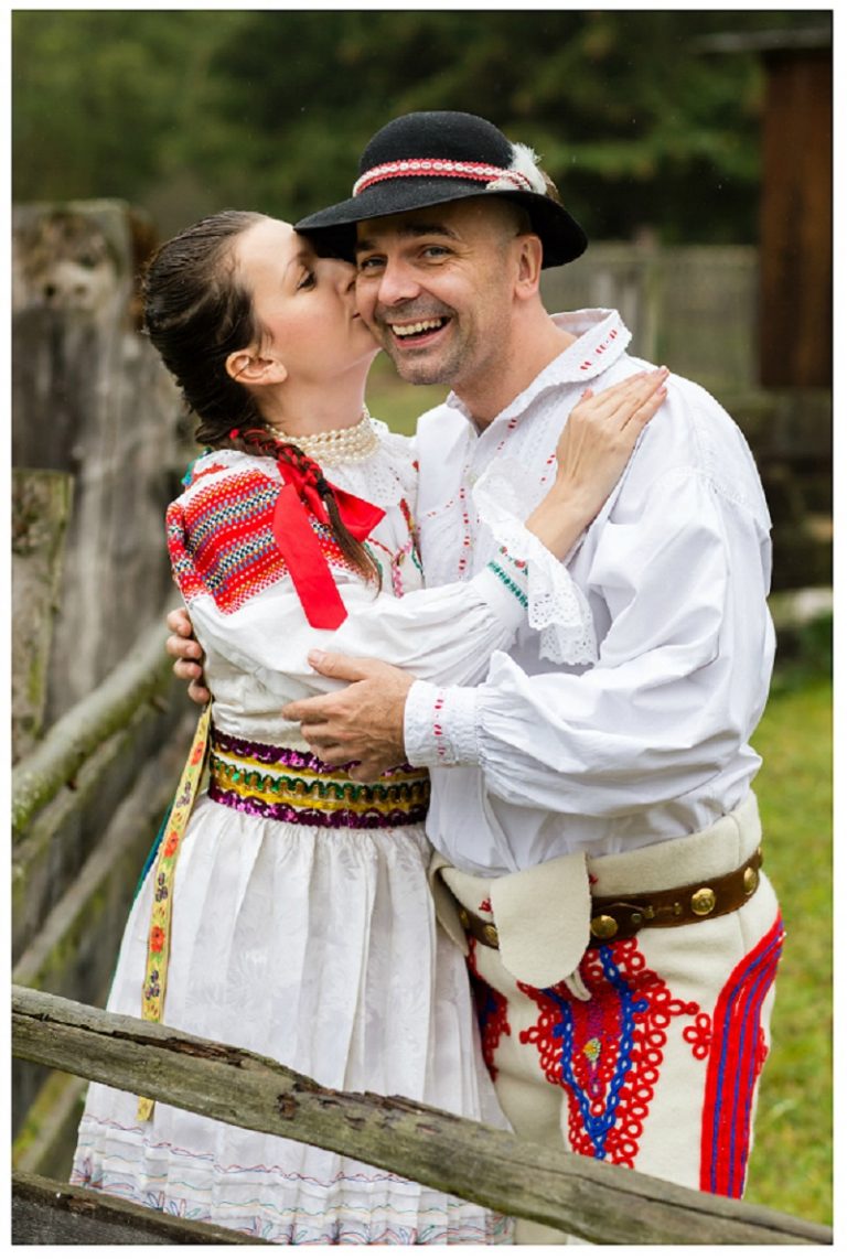 A Happy Modern Couple Wearing Slovak Traditional Dress (Kroj)