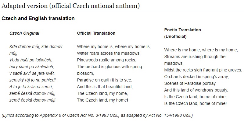 Old Czech Language and the National Anthem