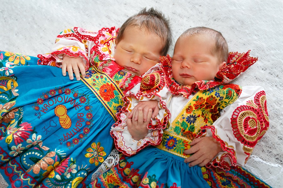 Sweet Sleeping Babies Clad in Slovak Kroje