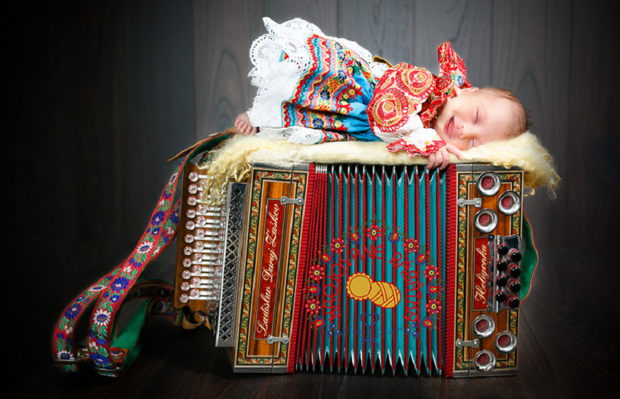 Sweet Sleeping Babies Clad in Slovak Kroje