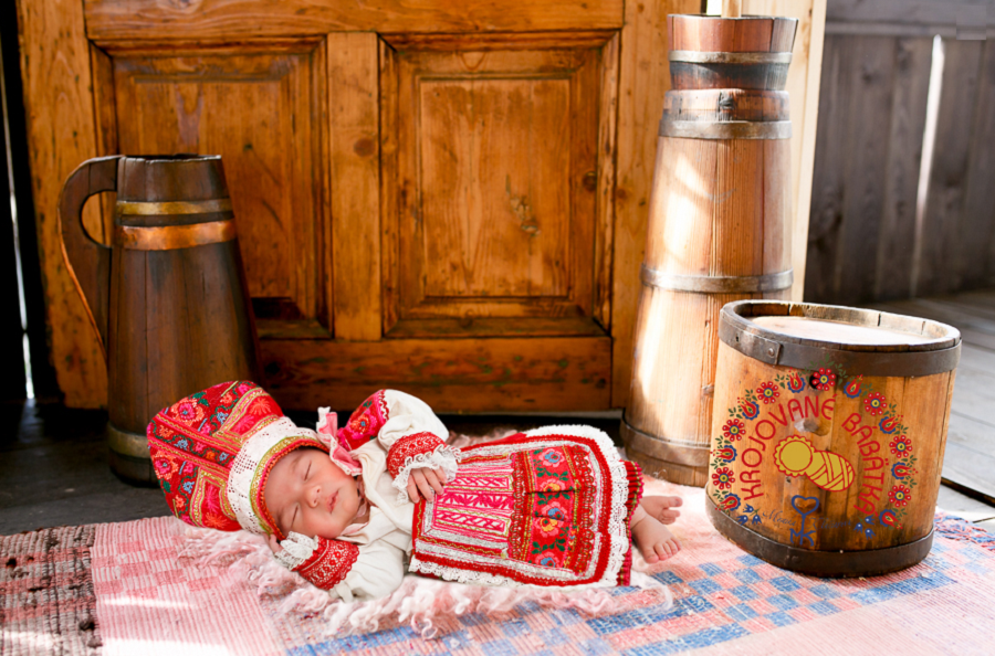 Sweet Sleeping Babies Clad in Slovak Kroje