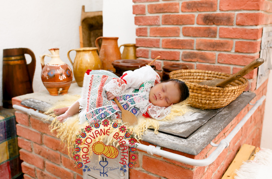 Sweet Sleeping Babies Clad in Slovak Kroje