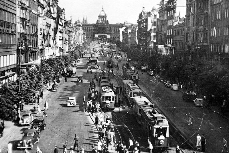 Trams on Wenceslas Square