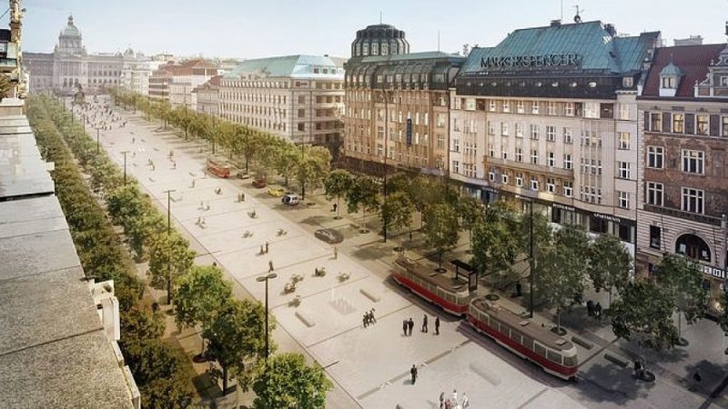 Trams on Wenceslas Square