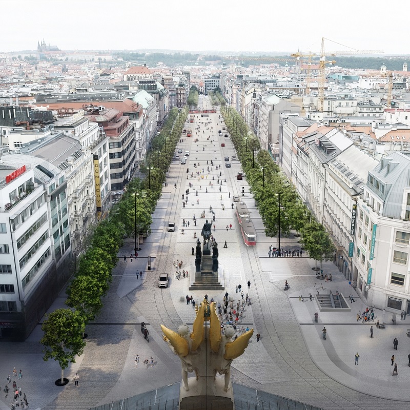 Trams on Wenceslas Square