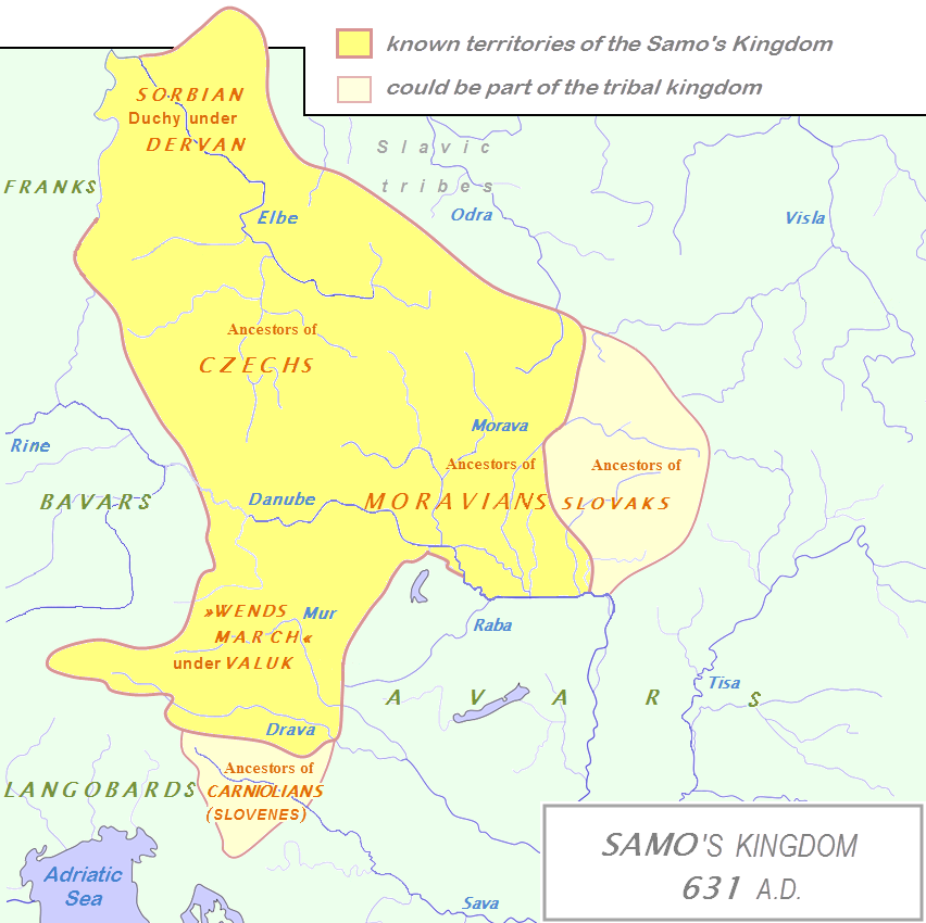 Borders of Slav territories under Samo, 631